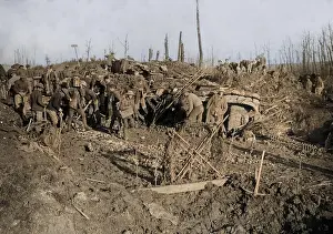 Stumps: Mealtime in British reserve trench, Western Front, WW1