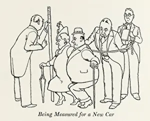 Measured: Being measured for a new car - W Heath Robinson