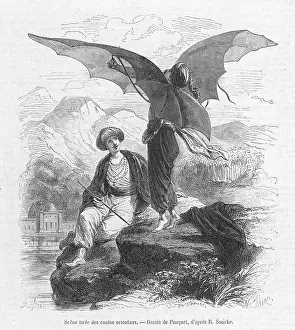 Prose: The mechanist tries to use his wings to fly