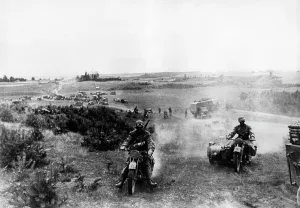 German Soviet: Mechanized unit of the Wehrmacht marching on the Eastern