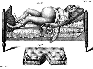 Childbed: medicine, birth, birth pillow, engraving by E