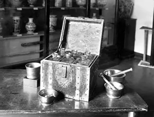 Pharmaceutical: Medicine bottles and mortar of a pharmacy