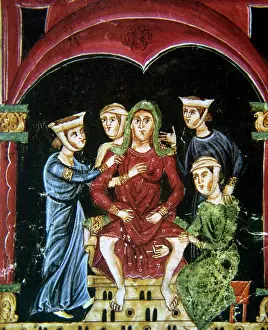 Assisting: Medicine. Middle Age. Partus. Miniature