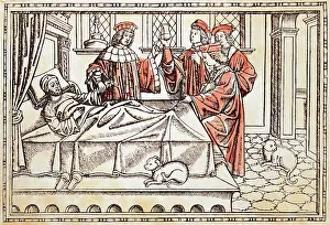 Urine: medicine, physicians with a rich patient, coloured
