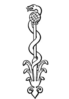 Asclepius: medicine, Staff of Asclepius, drawing