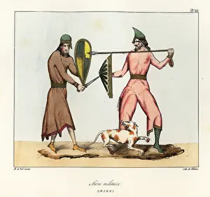 Treuttel And Wurtz: Medieval battle scene with two warriors armed