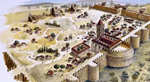 Fortify: Medieval city under construction. Watercolour