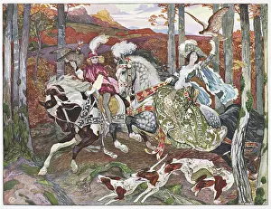 Sidesaddle: Medieval hunting scene