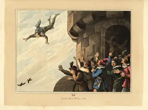 Ethelbert: Medieval knight in armour falling to his death from a tower