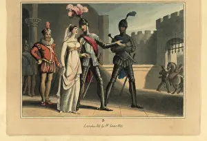 Ethelbert: Medieval knight in armour introducing his lady to a knight