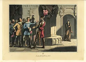 Ethelbert: Medieval knight in armour talking with men in a castle