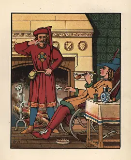Cassell: Medieval men smoking and drinking in front