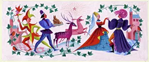 Esme: Medieval scene with jester, deer, castle etc