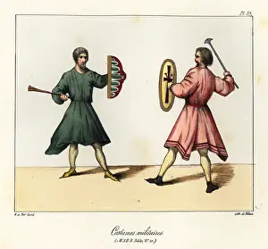 Treuttel And Wurtz: Medieval soldiers with axe and shield, tunic and shoes