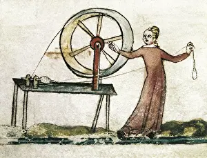 Spinster: Medieval Spinster. Manuscript c.1340