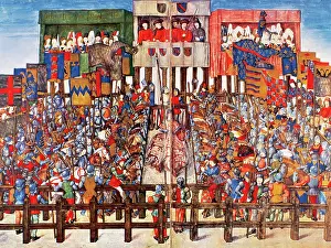 Tourney: Medieval tournament. The two sides of the contest with the K