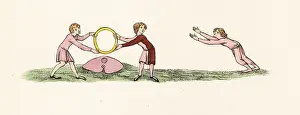 Tumbler: Medieval tumbler jumping through hoop