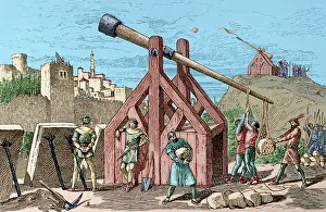 Parabolic: Medieval war machine. Catapult. Parabolic motion machine