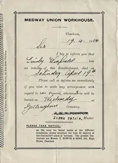 Medway: Medway Union Workhouse Death Notice