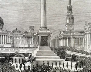 Unemployed: Meeting of workers unemployed in Trafalgar Square. London