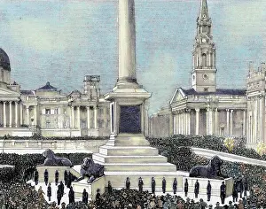 Unemployed: Meeting of workers unemployed in Trafalgar Square. London