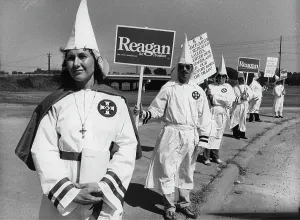 Extremists: Members of the Ku klux Klan demonstrating for