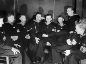 Premilitary: Members of the Marine-HJ while singing in Berlin, 1935