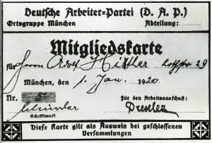 Lowered: Membership card of Adolf Hitler in the DAP