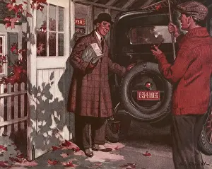Admiring: Men admiring Vintage Car