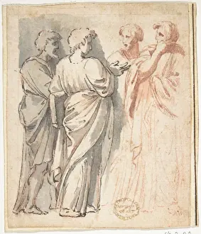 Arguing: Four Men Arguing, 1800?1900, Red chalk, pen and