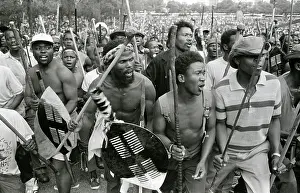 Assegais: Men, armed with traditional weapons, and some