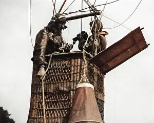 Telephones: Men in basket of observation balloon, WW1