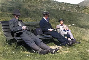 The Battersby Collection: Three men on a bench in the countryside