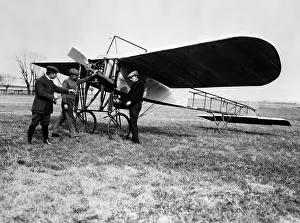 Monoplanes: Three men with Bleriot XI monoplane