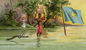 Zaire: Men carry Boxes across River in the Congo