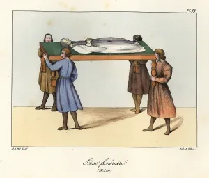 Treuttel And Wurtz: Four men carrying a dead body on a bier, funeral