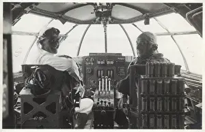 Dials: Two men at the controls of a Sunderland flying boat
