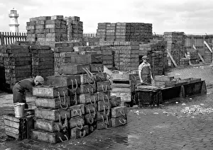 Carnie: Men with crates of fish on quayside