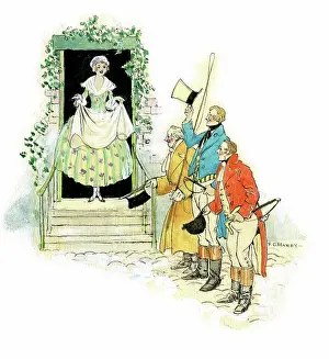 Doffing: Men doffing their hats to young lady