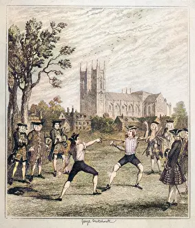 Duelling: Men duelling with swords