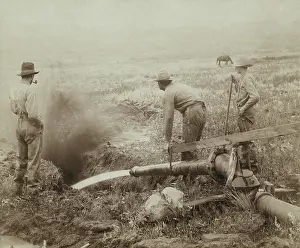 Lcgr1711: Three men engaged in hydraulic gold mining in Rockerville