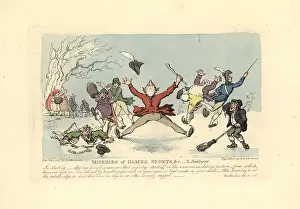 Miseries: Men falling on ice skates, another falling through