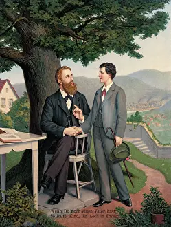 Fatherly: men, Fatherly advice, colour lithograph, published