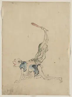 Crawling: Two men, one on his hands and knees crawling, the other is s
