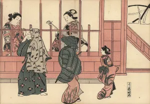 Shopfront: Two men and a kamuro walking past a teahouse