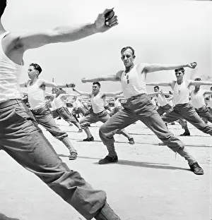 Calisthenics: men - military - exercise - World War II