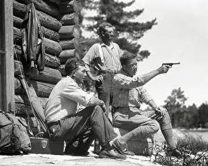 Outdoorsman: Three Men Together Outside North Woods Hunting