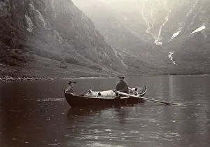 Esser: Two men with pigs on the Esserfjord, Norway