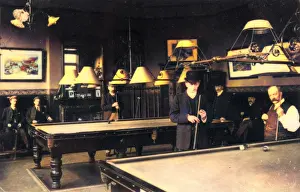 Billiards: Men playing billiards in a club