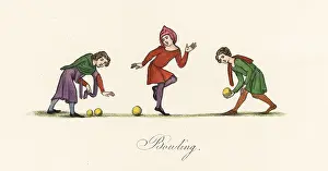 Strutt: Men playing bowls with a jack, 14th century